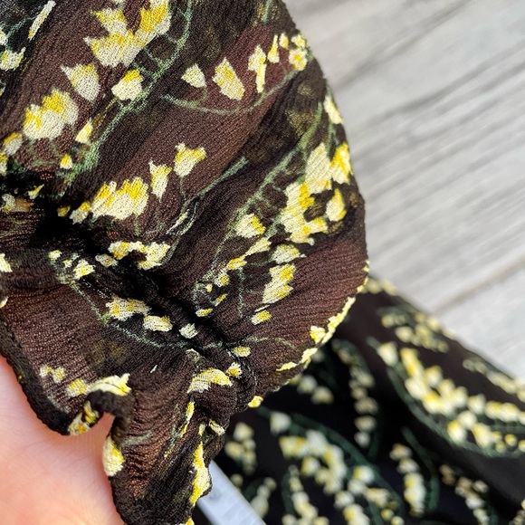 BA&SH Matcha Floral Mini Dress Noir Flowy Ruffles Elastic Waist BLK/Yellow SZ 4 - Picture 7 of 16